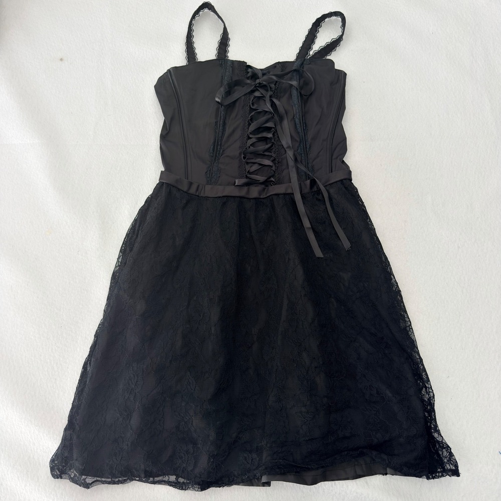 Tripp NYC Black Lace Corset Bustier Dress Gothic Punk Whimsigoth Y2K Emo Sz 12